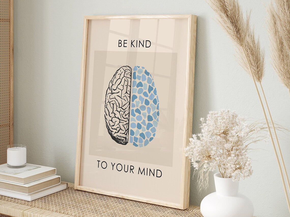 Be Kind to Your Mind Brain Mosaic Mental Health Therapy Office Poster