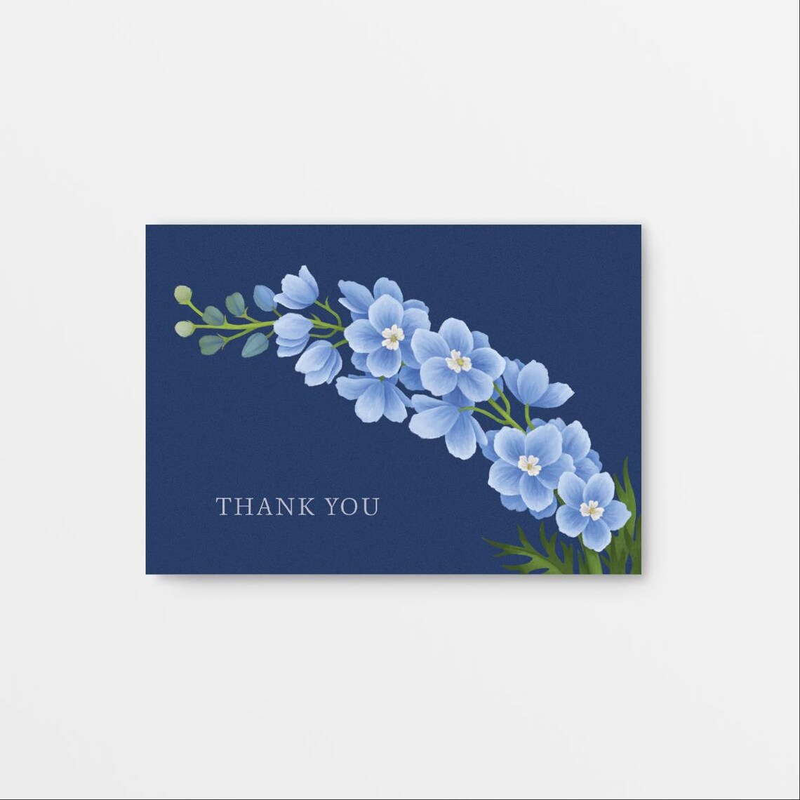 Blue Delphinium Thank You Greeting Card Navy Floral Art Print - Image 2