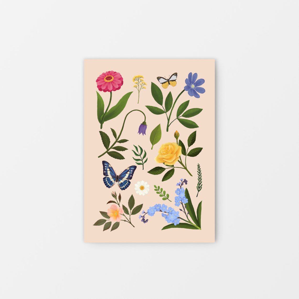 Vintage Botanical Flower Butterfly Collage Greeting Card Art Print - Image 3