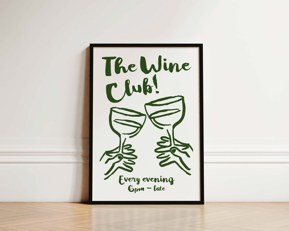 The Wine Club Toast Hand Drawn Green Typography Cheers Poster