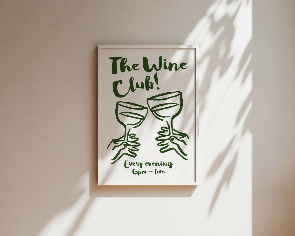 The Wine Club Toast Hand Drawn Green Typography Cheers Poster - Image 2
