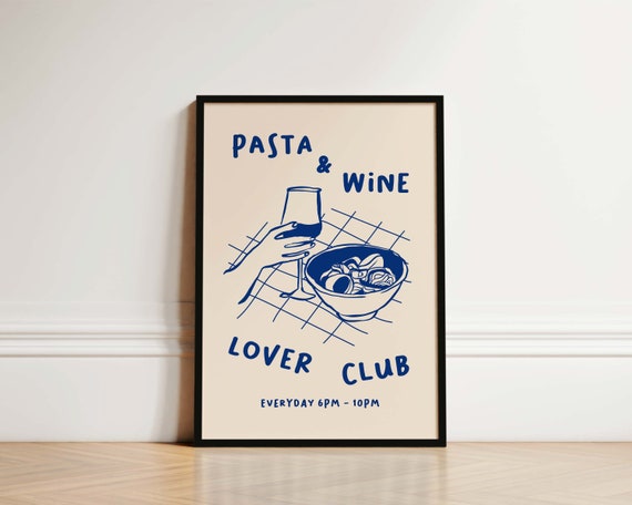 Pasta And Wine Lover Club Retro Kitchen Art Print