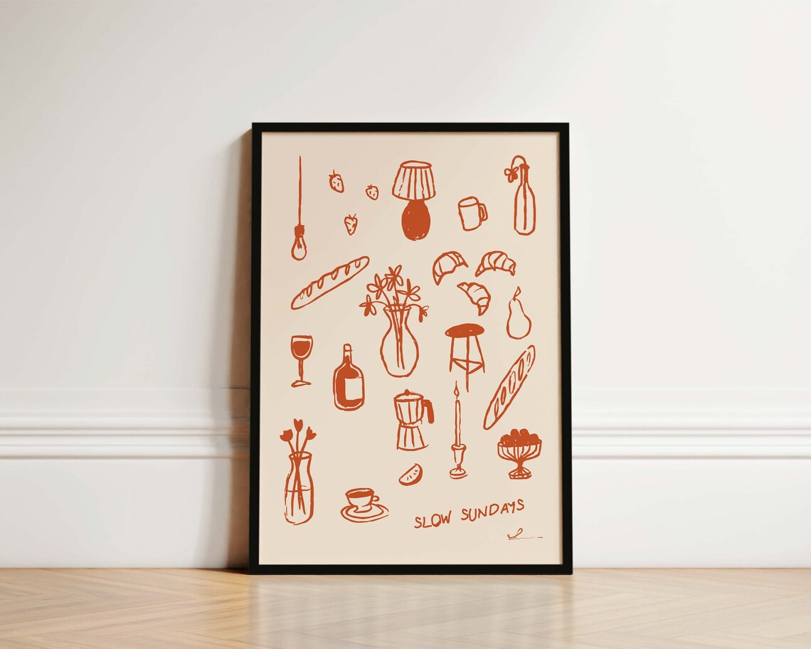 Slow Sundays Kitchen Poster, Coffee Lover Boho Art Print