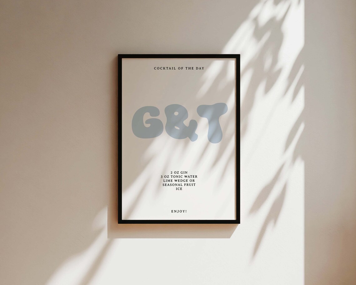 Gin and Tonic Cocktail of the Day Bubble Letters Recipe Poster