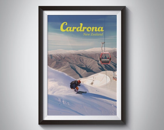 Cardrona New Zealand Snowboarding Poster Ski Resort Print Queenstown Wanaka South Island Vintage Skiing Art Travel Poster Ski Field