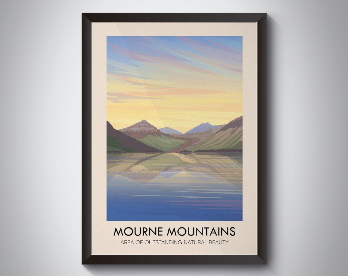 Mourne Mountains AONB Vintage Travel Poster, Northern Ireland