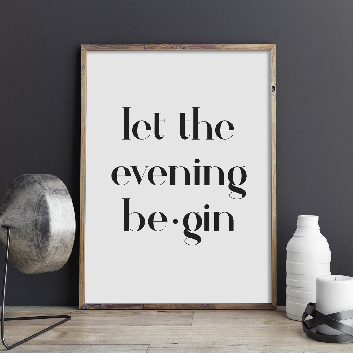 Let The Evening Be Gin Pun Funny Cocktail Bar Cart Quote Poster - Image 2