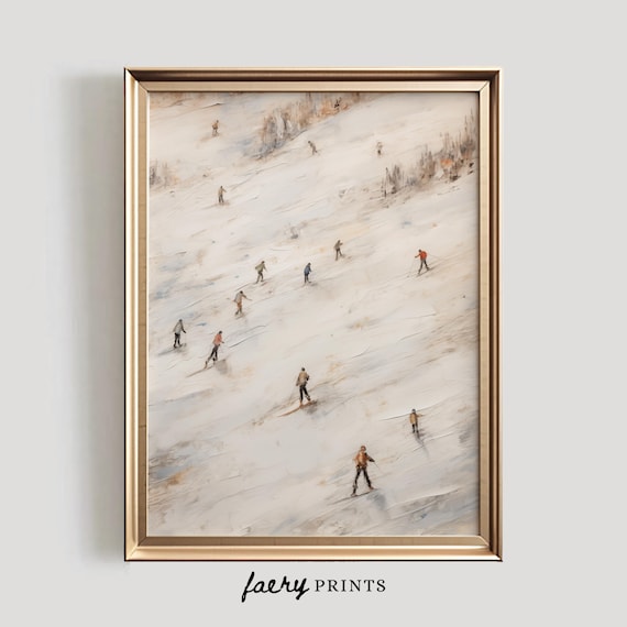 Ski Hill Vintage Style Mountain Skiing Art Print