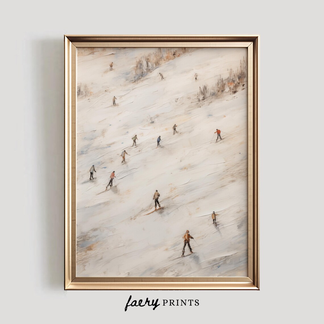 Ski Hill Vintage Style Mountain Skiing Art Print