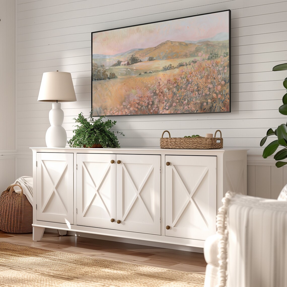 Farmhouse Countryside Art Print, Pastel Landscape