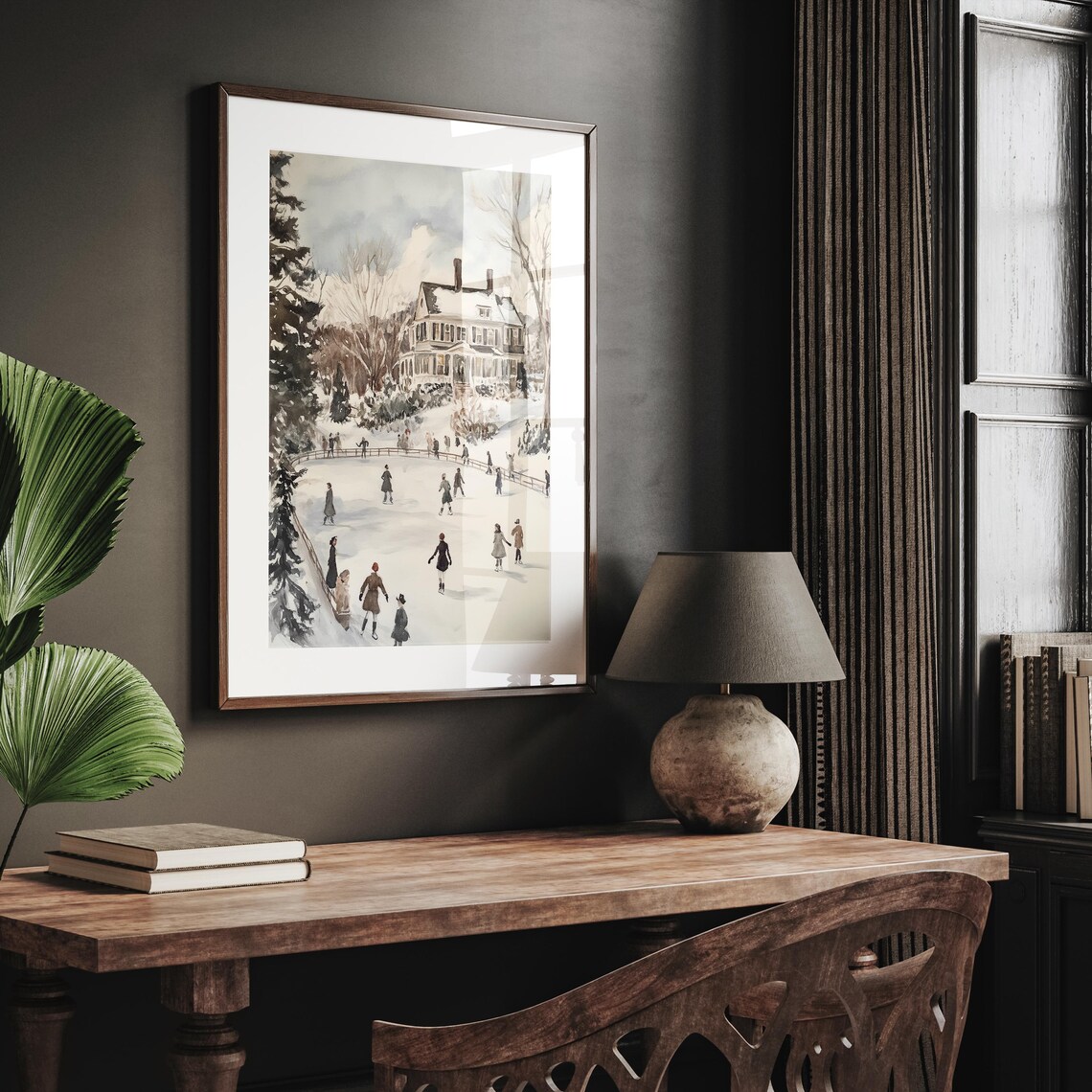 Ice Skating Winter Wonderland, Vintage Style Art Print - Image 2