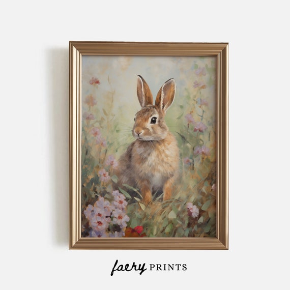 Easter Bunny Nursery Decor, Rustic Rabbit Sketch