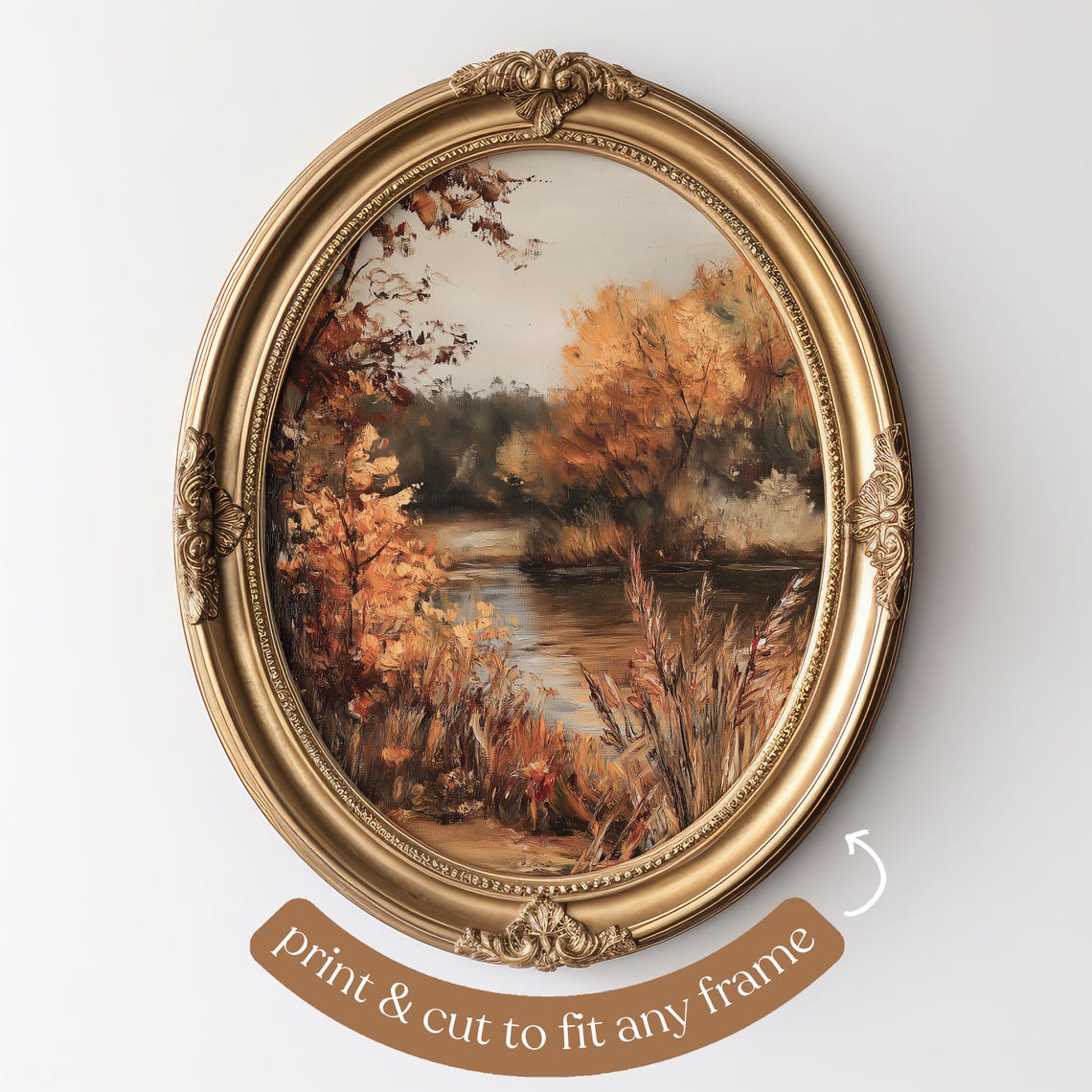 Golden Autumn Trees Along Quiet River Impressionist Landscape Poster - Image 5