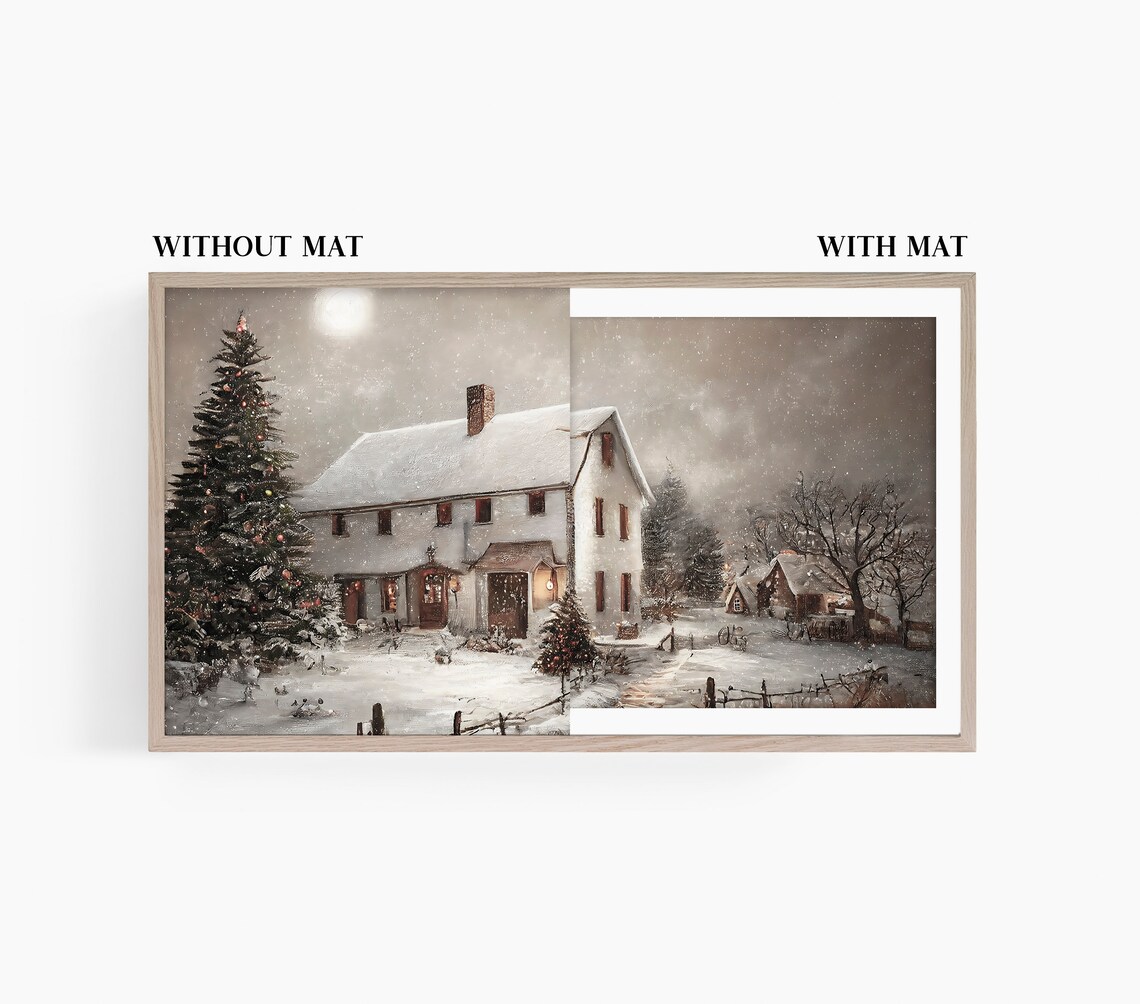 Farmhouse Christmas Art Print, Vintage Holiday Scene - Image 2