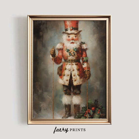 Vintage Nutcracker Christmas Art Print, Holiday Decor
