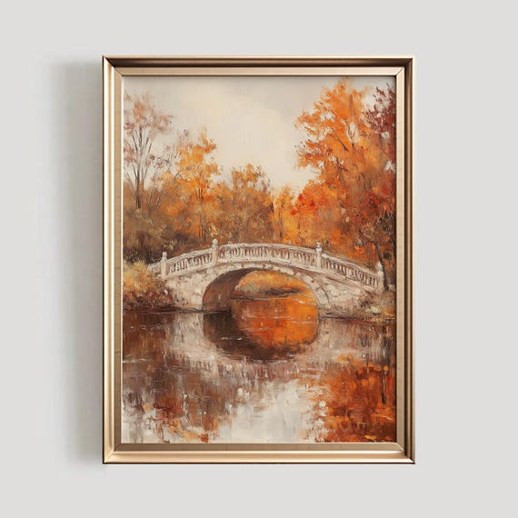 Autumn Bridge Print, Thanksgiving Decor Wall Art
