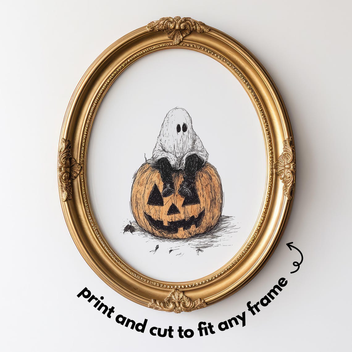 Ghost Sitting On Pumpkin Print Halloween Wall Art Cute Ghost Illustration Minimalist Spooky Decor 973 - Image 5