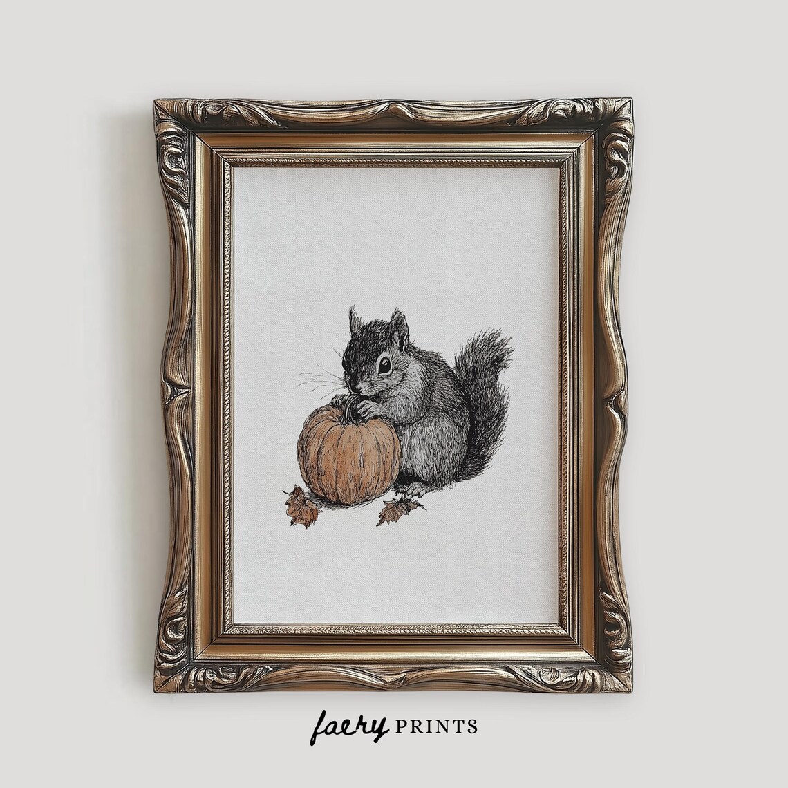 Squirrel Pumpkin Illustration, Cute Halloween Decor