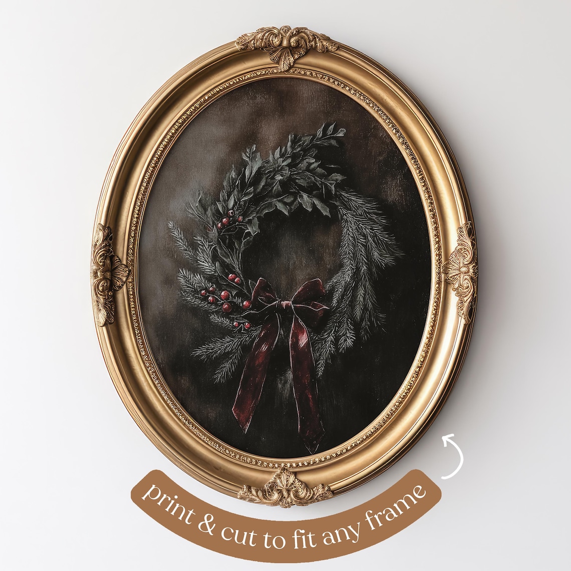 Dark Christmas Wreath Art, Victorian Holiday Poster - Image 4