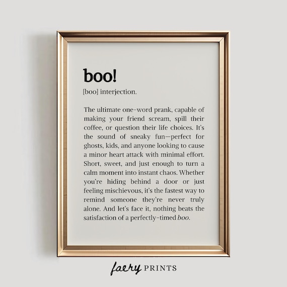 Boo Definition Interjection Funny Dictionary Typography Halloween Poster