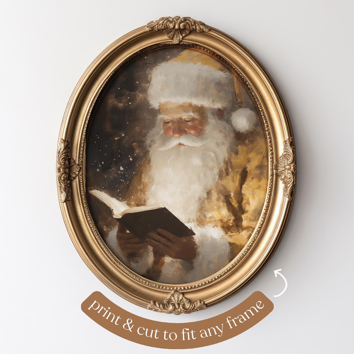 Gold Santa Vintage Christmas Wall Art, Holiday Print - Image 4