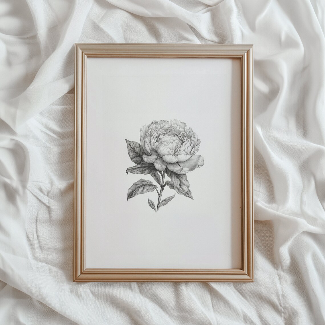 Peony Flower Sketch Art Print, Monochromatic Floral