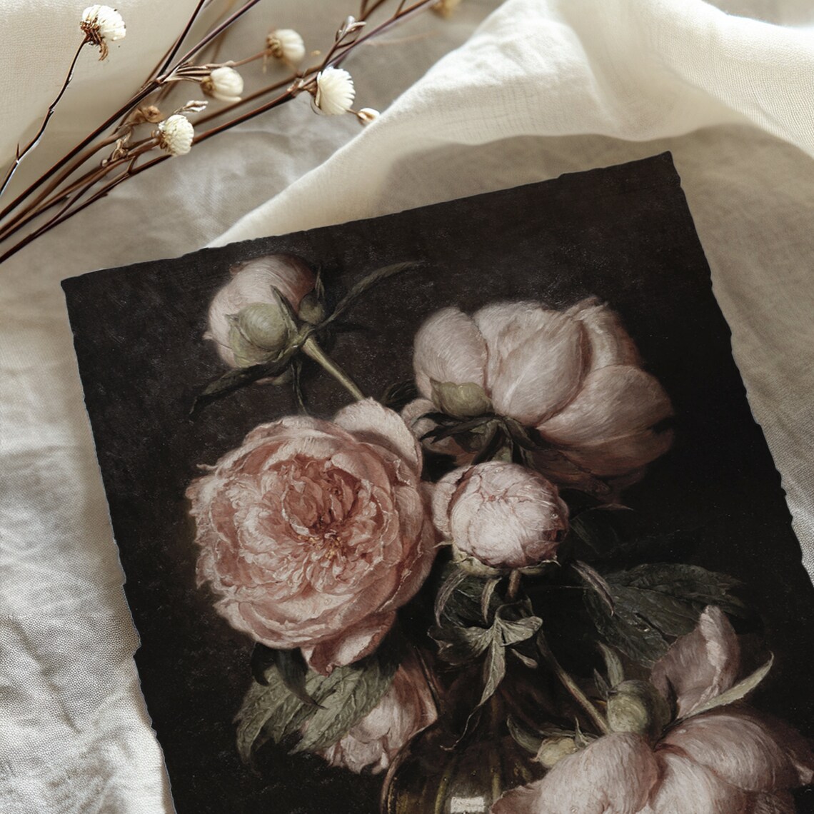 Peonies Print Wall Art, Vintage Florals in Vase - Image 4