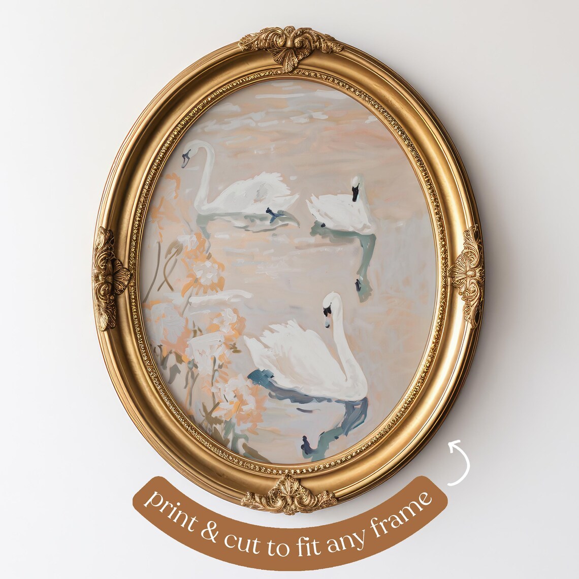 White Swans on Blush Water Pastel Romantic Pond Birds Poster - Image 4