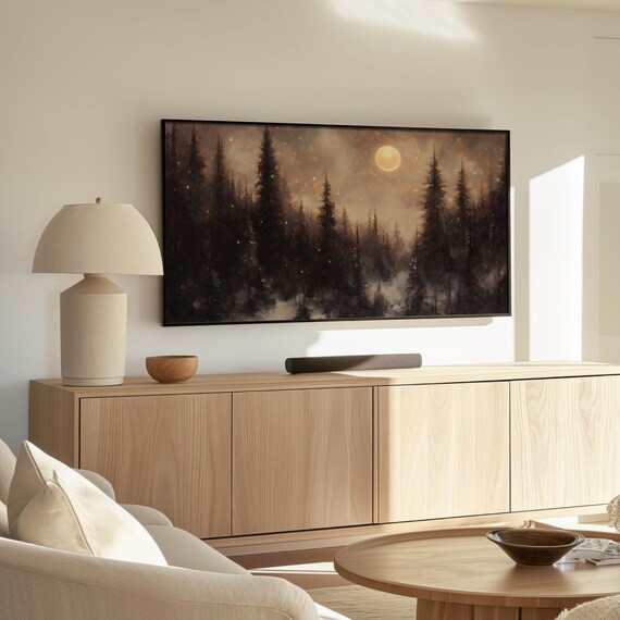 Moonlit Winter Forest With Full Moon Frame TV Art Scene Poster