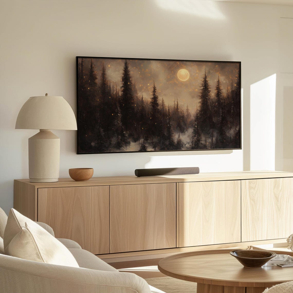 Moonlit Winter Forest With Full Moon Frame TV Art Scene Poster
