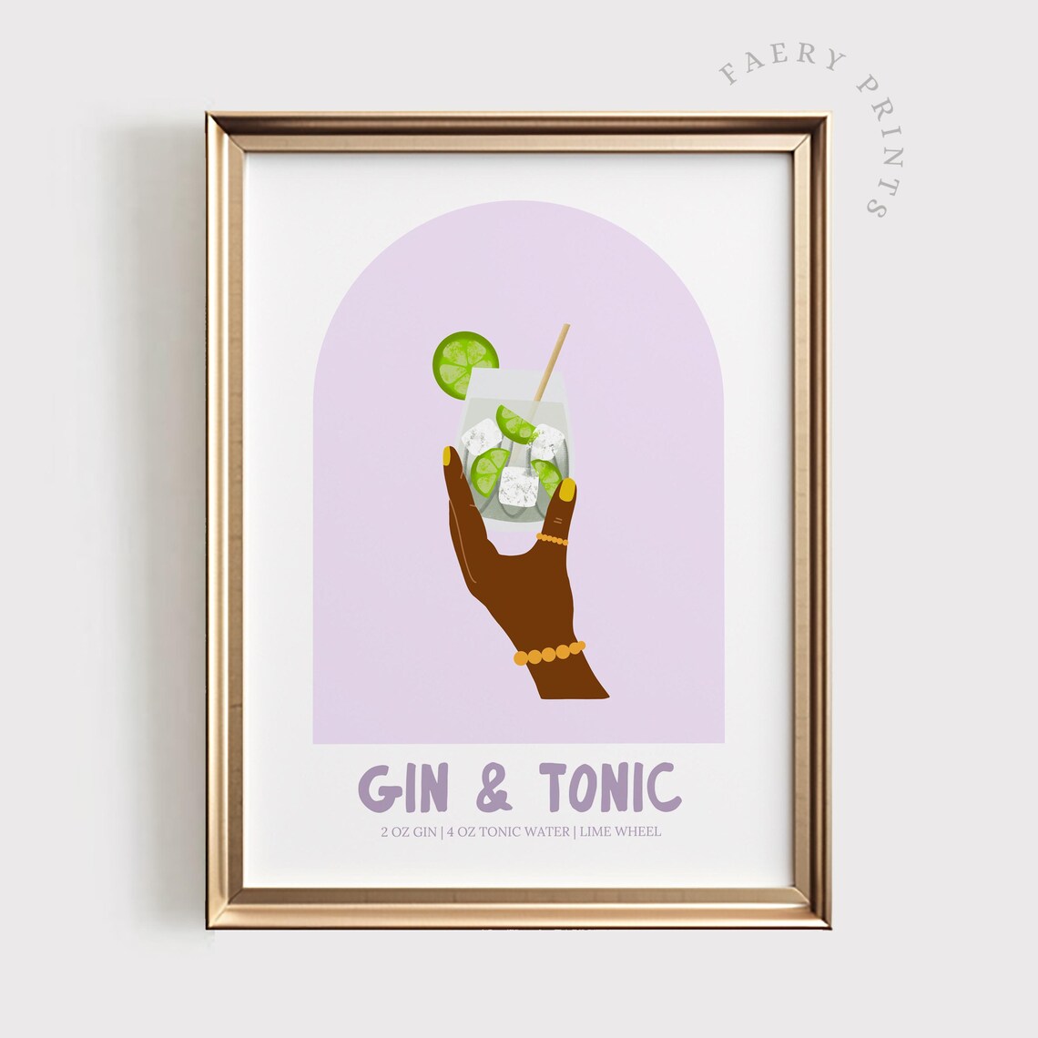 Gin And Tonic Cocktail Recipe Retro Bar Cart Mid Century Poster