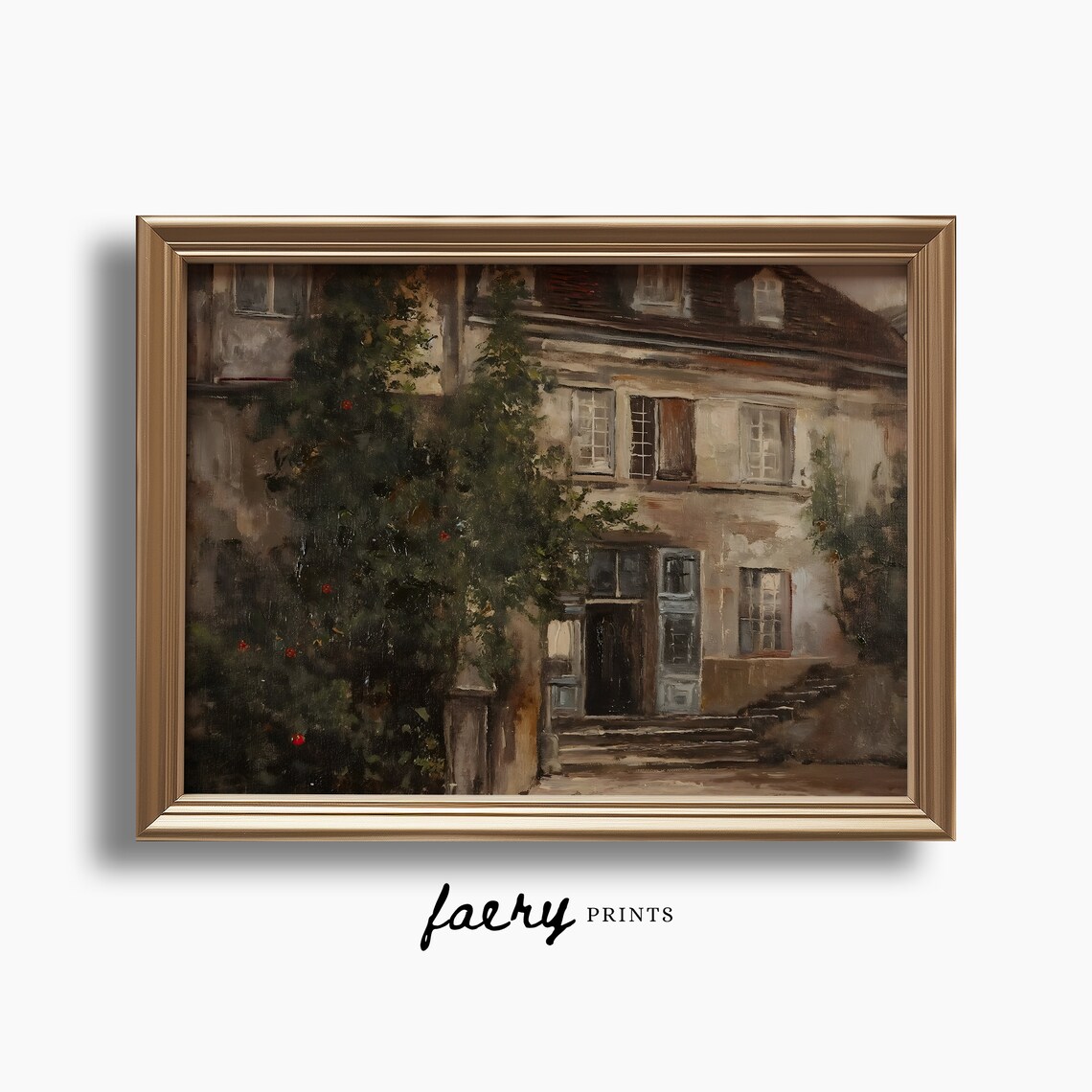 Ivy Covered Old European Courtyard Vintage Oil Painting Poster