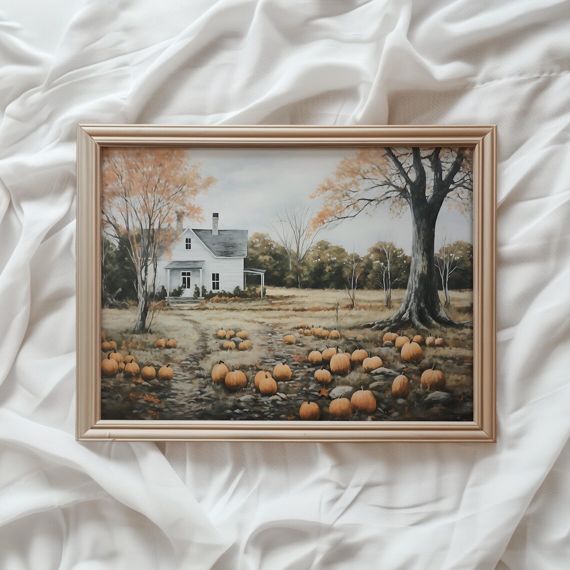 Fall Farmhouse Pumpkin Art Print, Autumn Decor