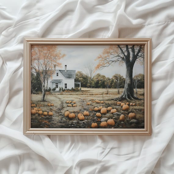 Fall Farmhouse Pumpkin Art Print, Autumn Decor
