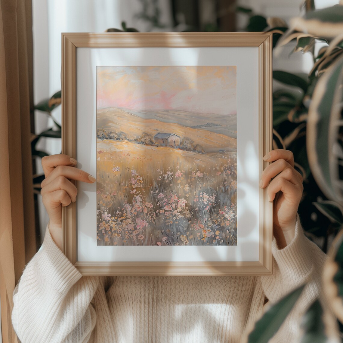 Pastel Wildflower Landscape Vintage Art Print - Image 5