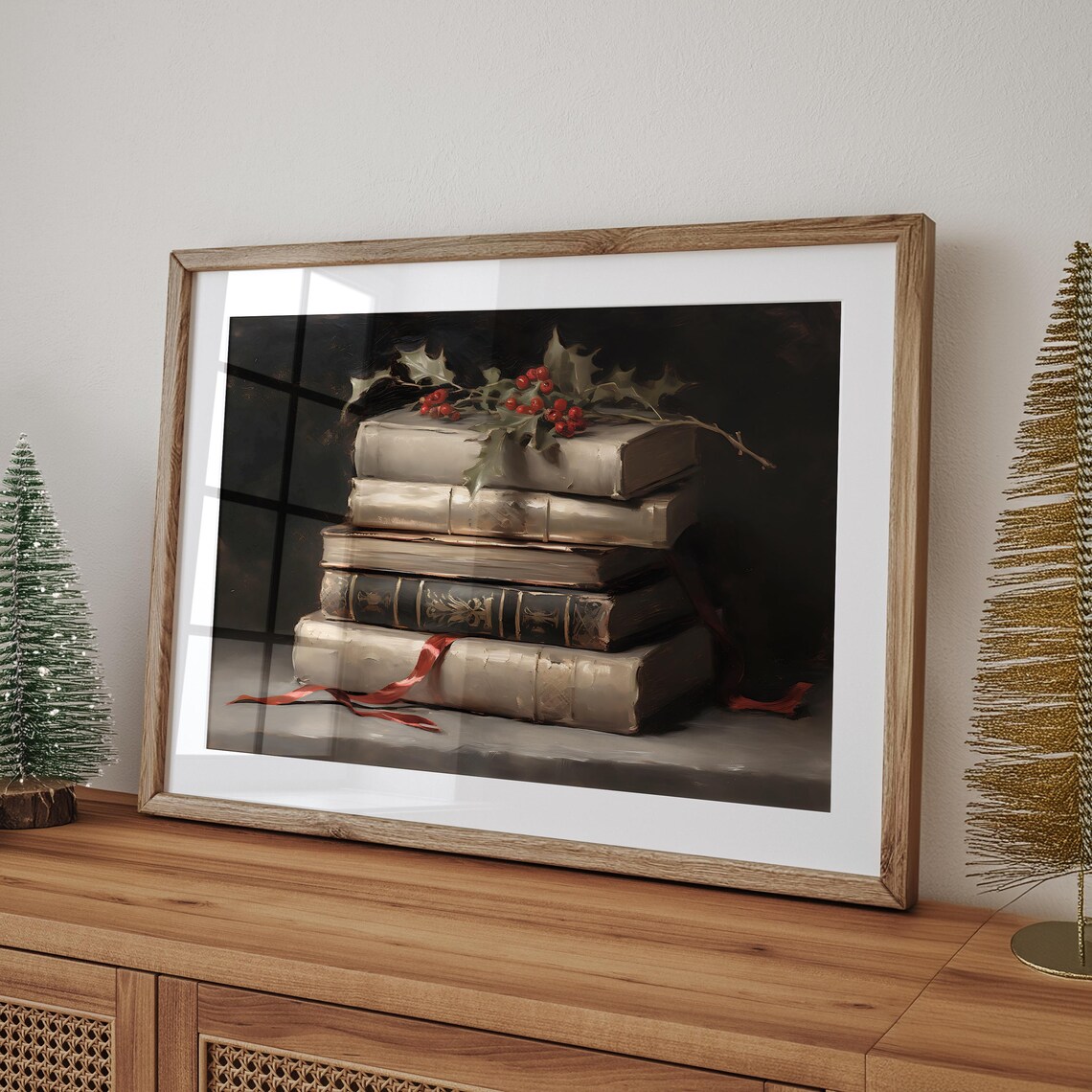 Rustic Christmas Vintage Art, Dark Academia Holiday