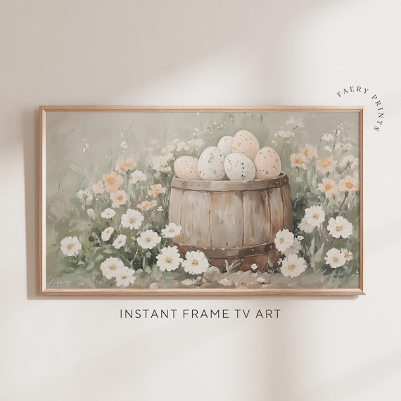 Speckled Easter Eggs In Wooden Barrel Frame TV Art Spring Floral Poster
