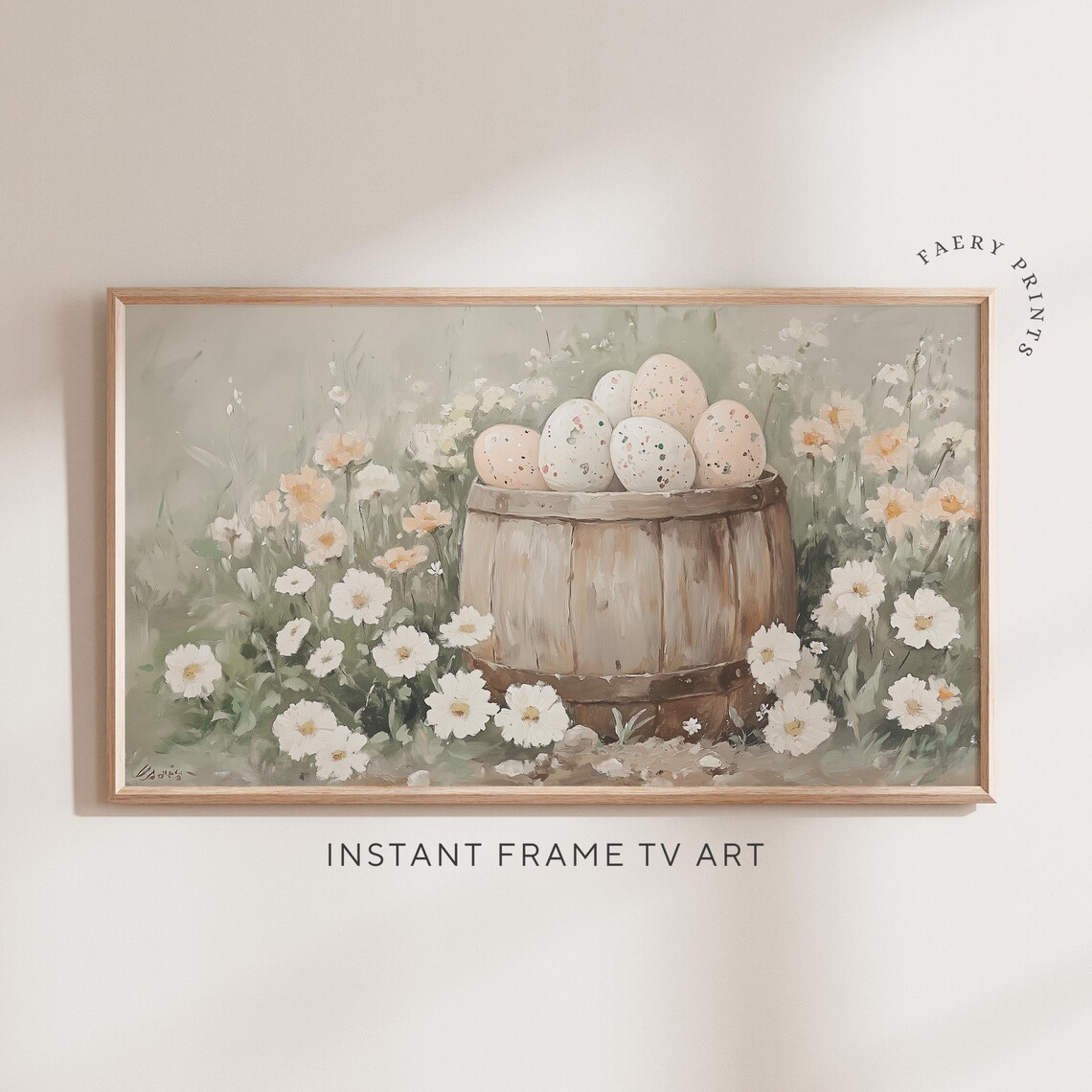 Speckled Easter Eggs In Wooden Barrel Frame TV Art Spring Floral Poster