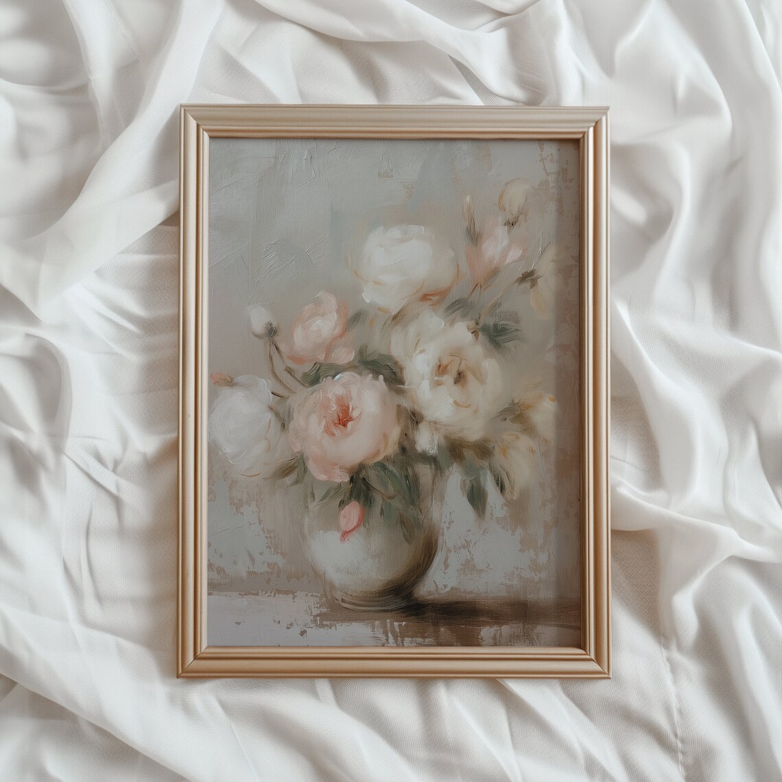 Vintage Peony Painting, Elegant Impressionist Art Print