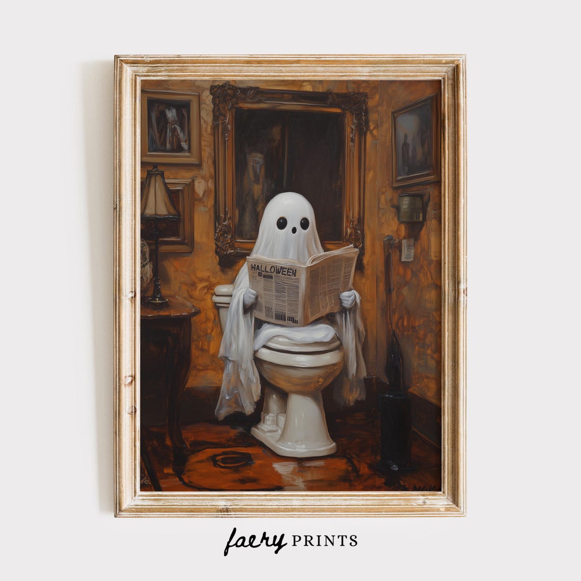 Ghost Bathroom Print Funny Halloween Decor Halloween Wall Art Cute Ghost Poster Ghost On Toilet 996 - Image 2