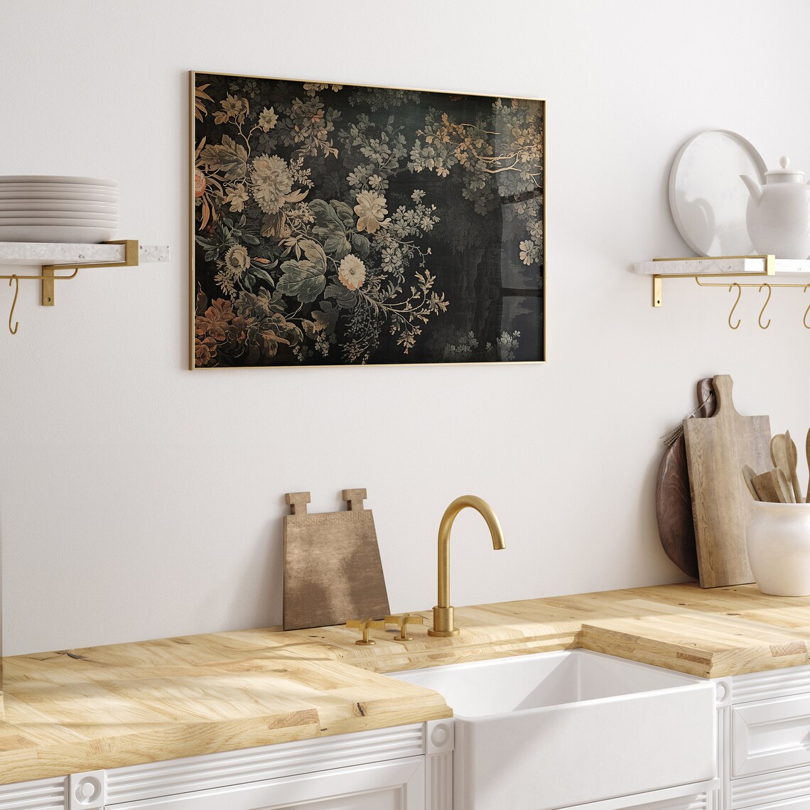 Dark Floral Tapestry Vintage Textile Art Print - Image 5