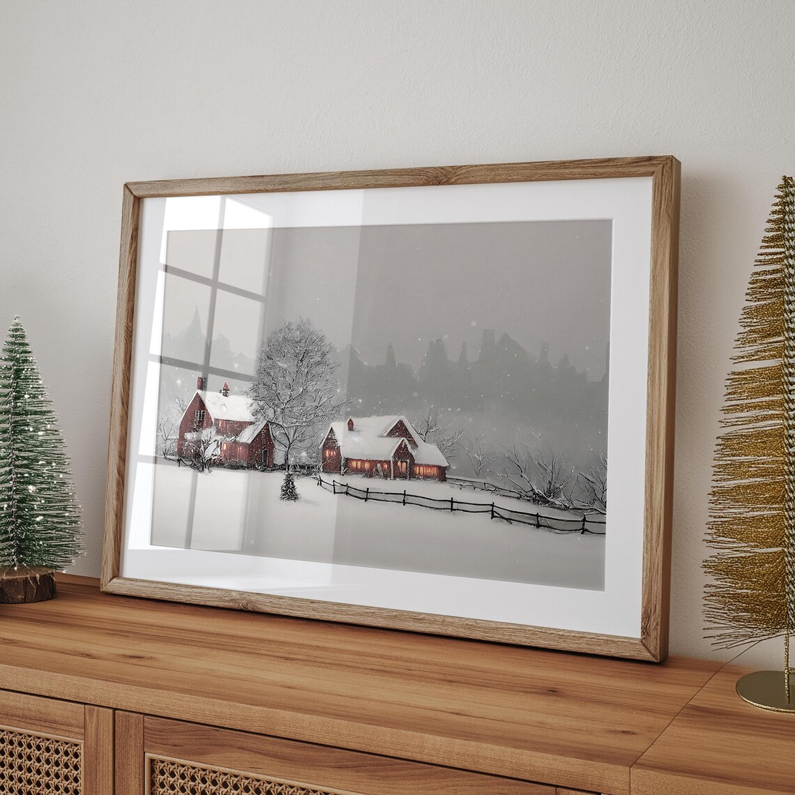 Winter Farmhouse Painting Art Print, Vintage Red Barn - Image 4