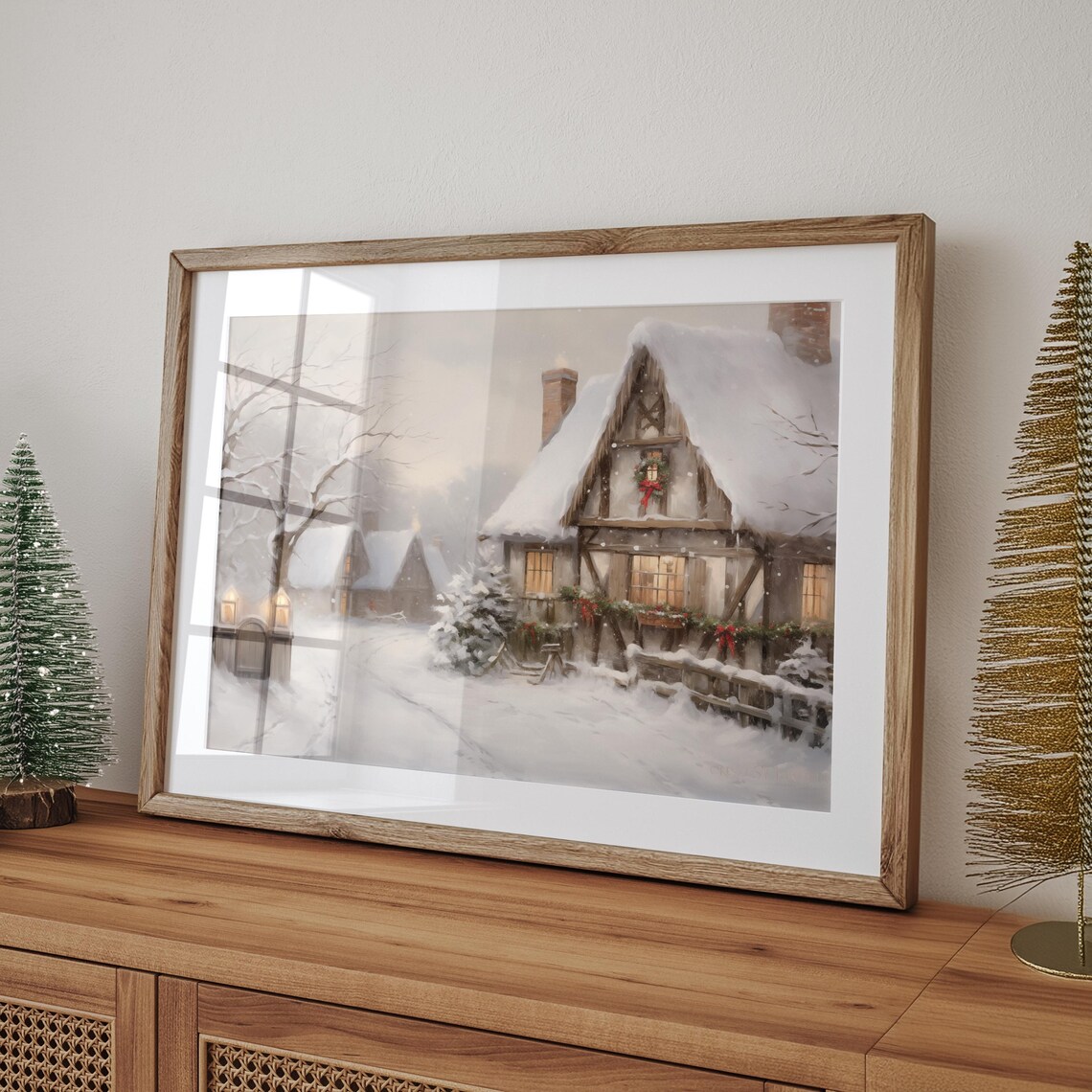 Winter Cottage Vintage Holiday Village Art Print - Image 4