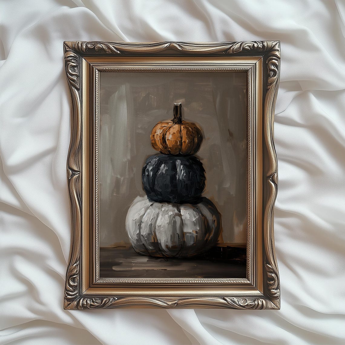 Stacked Pumpkins Orange Black and White Autumn Still Life Poster - Image 4