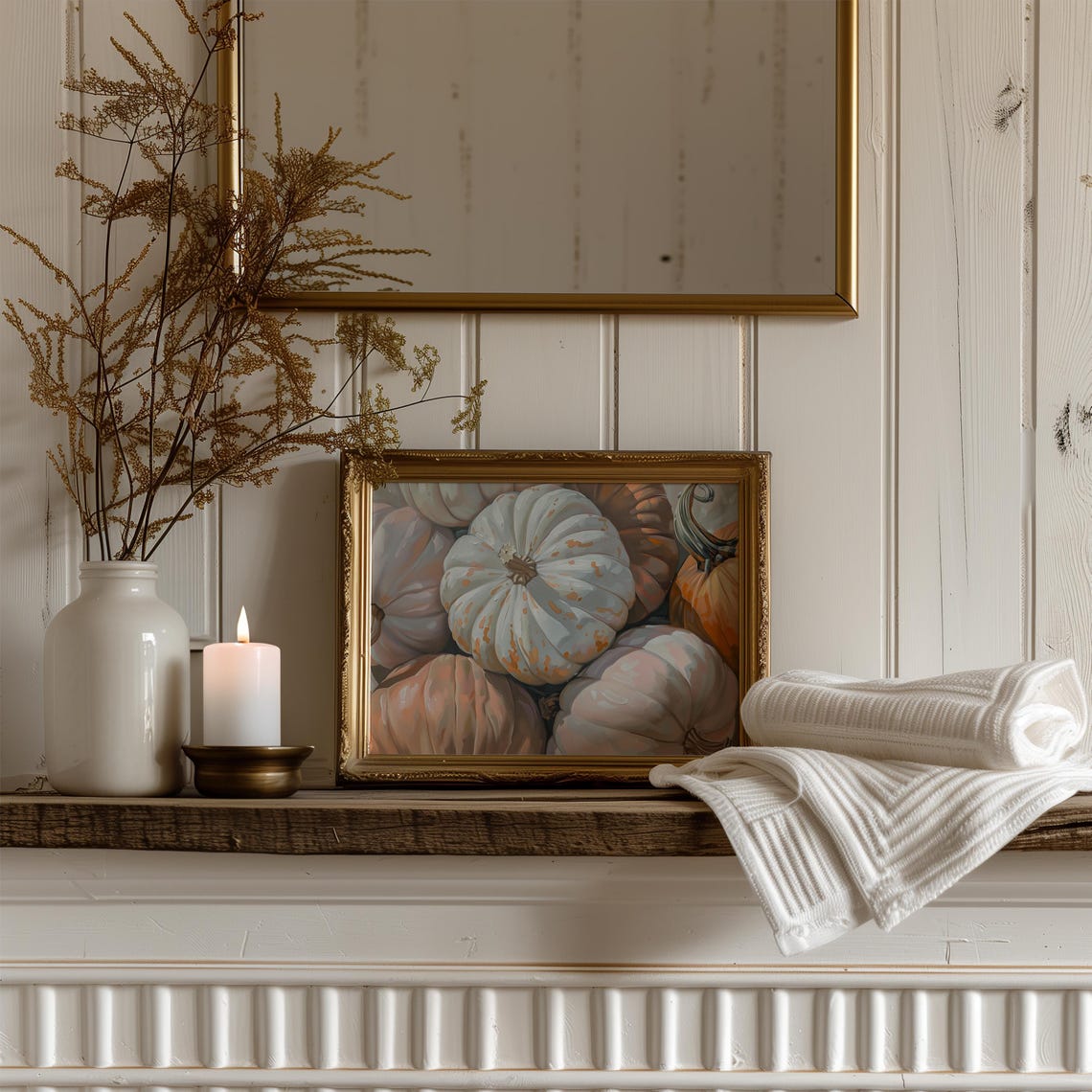 Pastel Pumpkin Patch White Spotted Pumpkin Fall Painted Print - Image 2