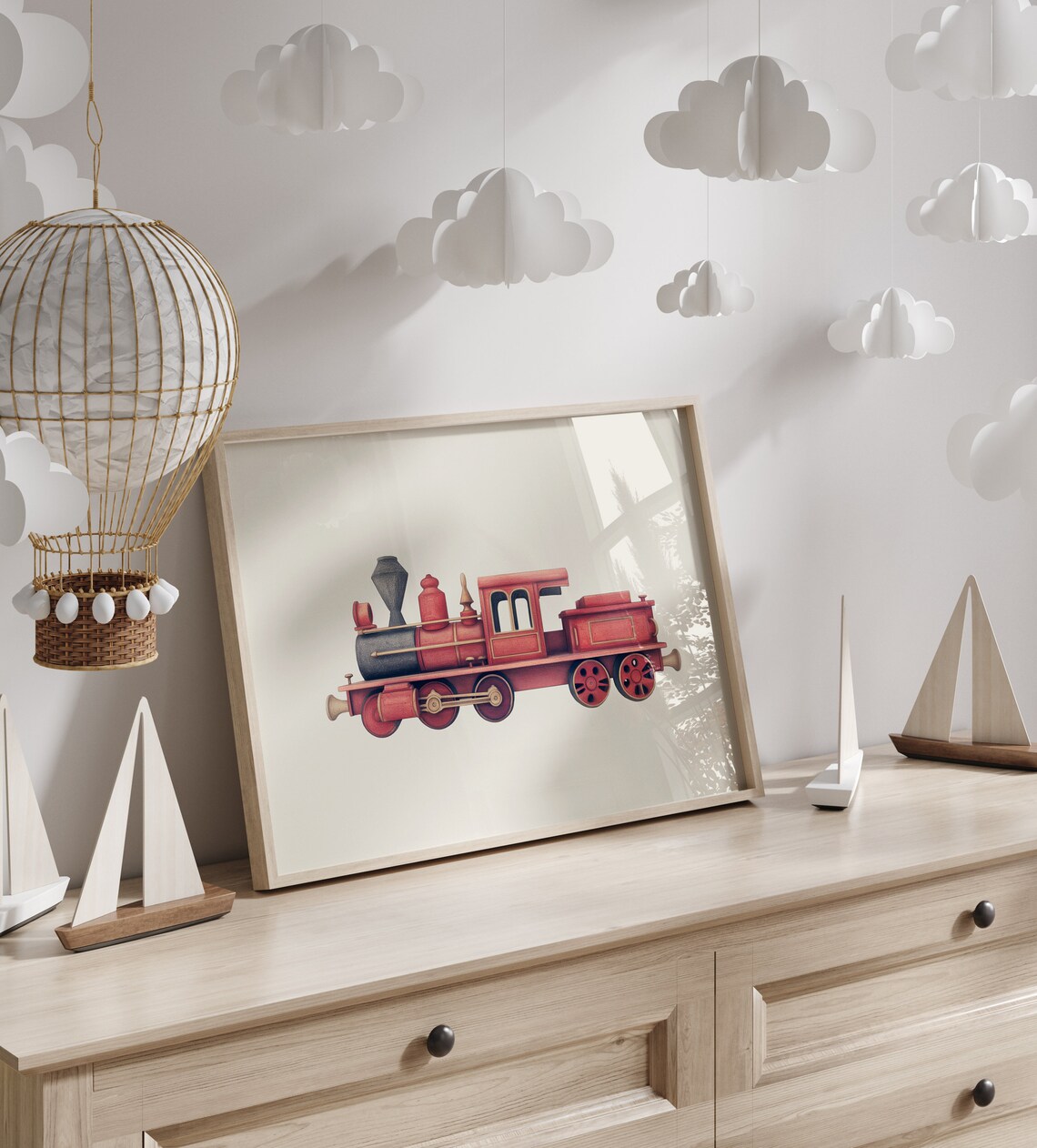 Red Train Vintage Nursery Wall Art Print - Image 5