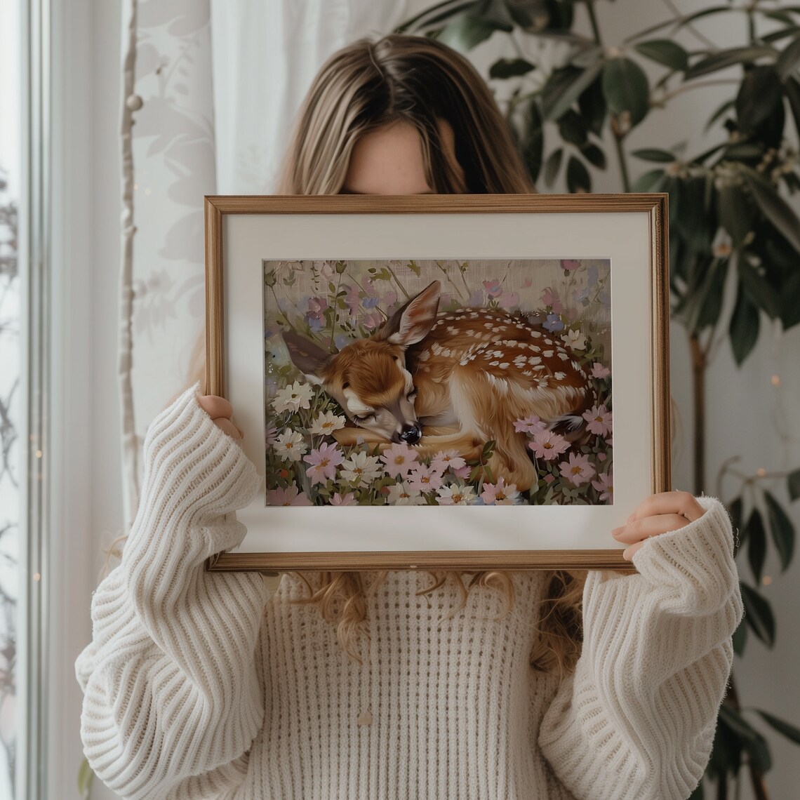 Fawn Sleeping on Flowers Art Print, Romantic Floral - Image 4