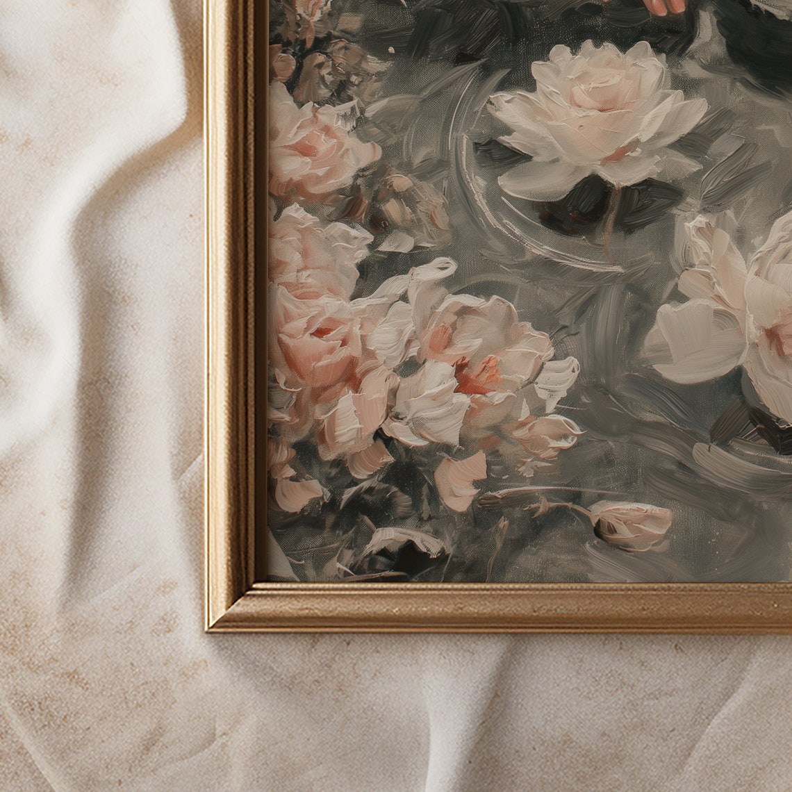 Swan Dark Water Hand Reaching Roses Moody Romantic Painting Poster - Image 2