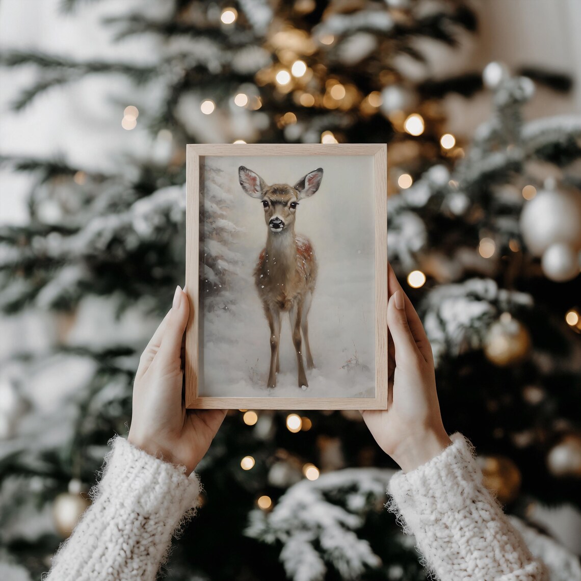 Winter Fawn Farmhouse Vintage Seasonal Art Print - Image 5