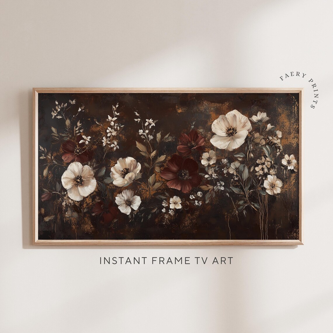 Dark Floral Painting Art Print, Moody Vintage Botanical
